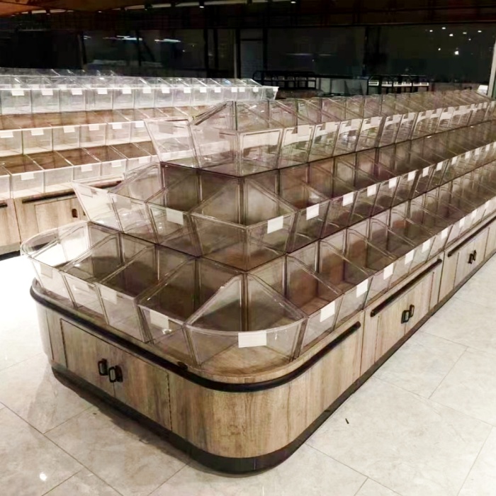 Bulk Food Cereal Wooden Display Shelf for Supermarket