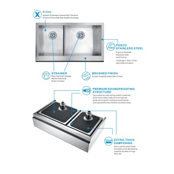 Fregadero de cocina de doble fregadero de acero inoxidable hecho a mano