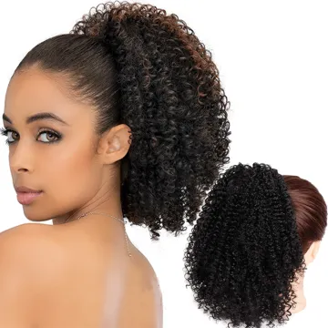 Kinky Curly Drawstring Ponytail 16 inch Afro Drawstring Two Clips in Hair Extensions Synthetic Hair Bun Puff