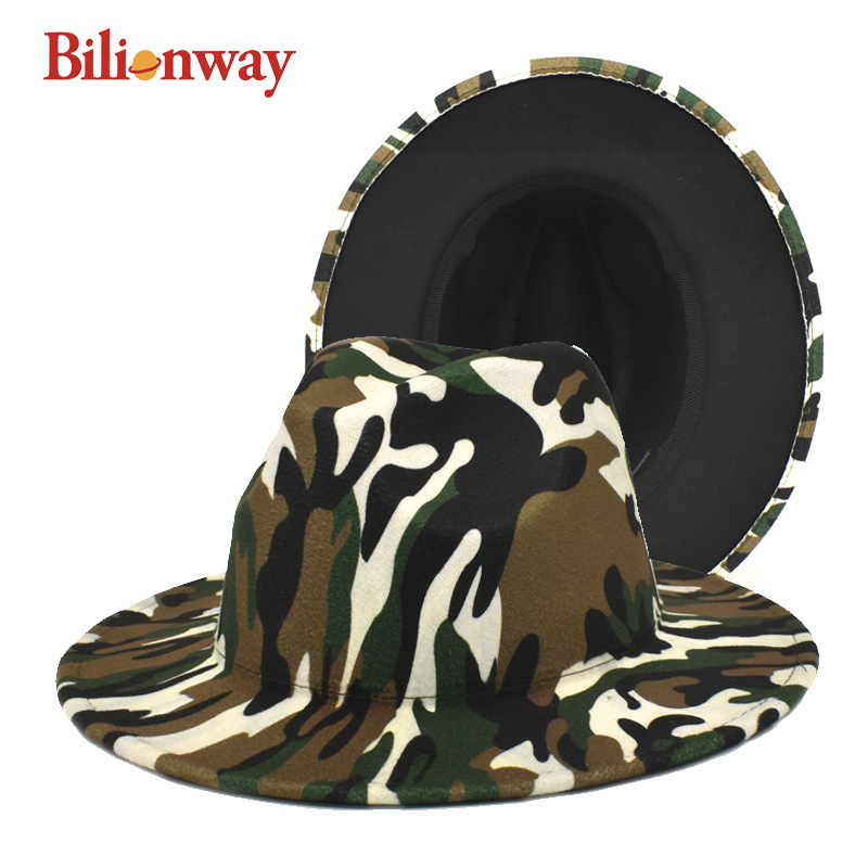 Factory wholesale flat wide brim camouflage fedora hats