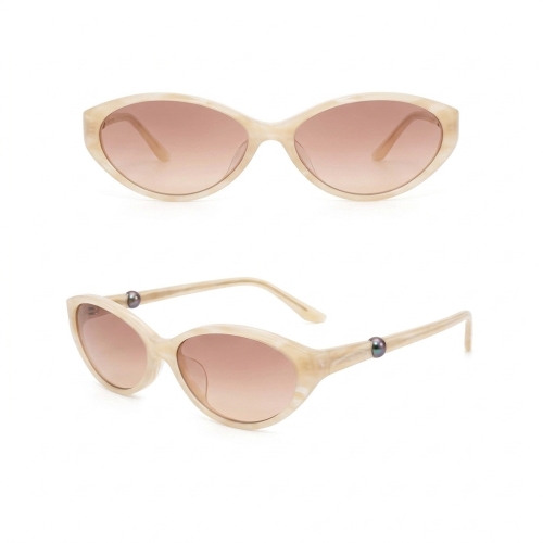 Retro Oval Pearl Temple UV400 Sunglasses