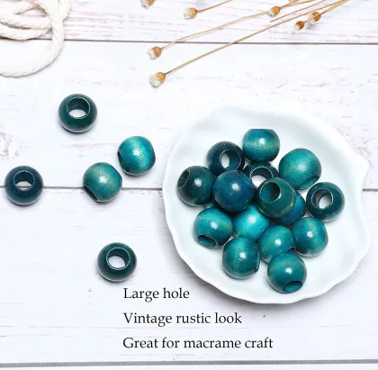 3/4 Inch Blue Wood Beads Macrame Beads
