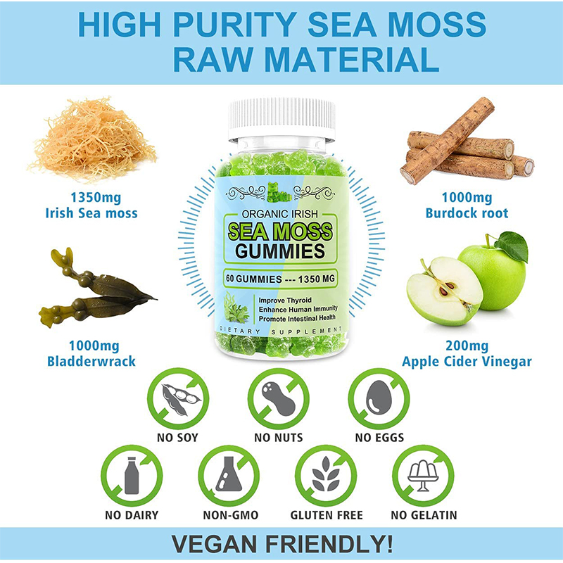 OEM/ODM Immune Support Vegan burdock root Sea moss gummies Mix Berries Flavor Seamoss Gummies