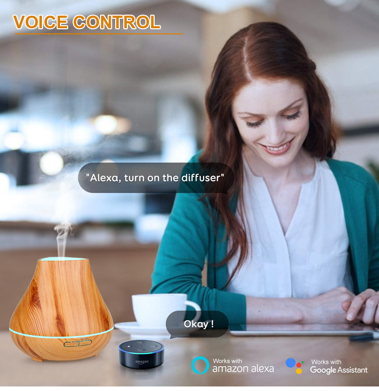 400ml Ultrasonic Wood Grain Wifi Volcanic Crater Aroma Essential Oil Diffuser 13