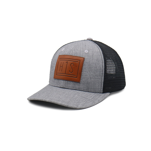 Chapeur de camionneur gris patch en cuir marron pour hommes