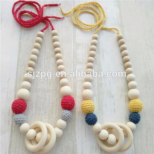 Crochet Silicone Teething Breastfeeding Baby Wearing wooden Necklace