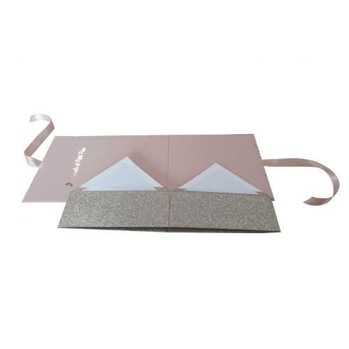 Luxury Glitter Paper Foldable Packaging Box with ribbon