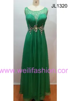 Long Beading Pleated Chiffon Net Evening Dresses