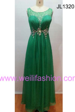 Long Beading Pleated Chiffon Net Evening Dresses