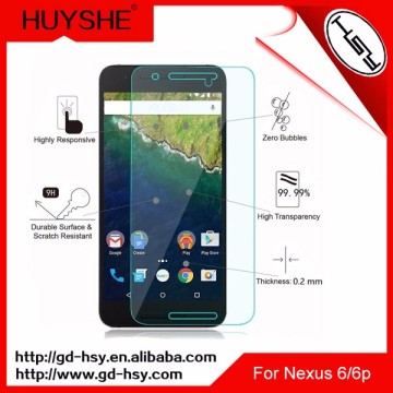 HUYSHE mobile phones display 9h 0.3mm anti-scratch tempered glass screen protector for nexus 6p