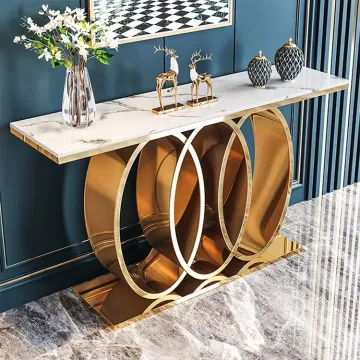 Gold Console Table and Marble Console Tables for Hotel Furniture and Hallway Decor