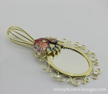 Shinny Gifts Fashion Gifts Hand Mirror with Handle Vintage Hand Mirror Gold