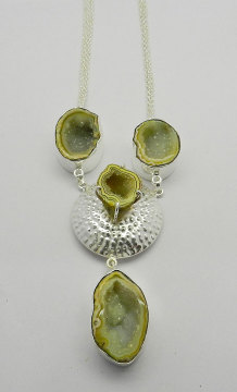 925 Sterling Silver Lemon Color Druzy Brass necklace