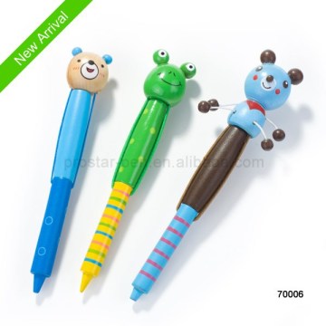 wooden ball pen with animal cap good promotion for kids as craft decoration