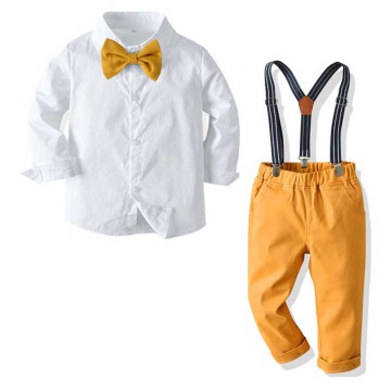 Boys Suits Kids Formal Gentleman Dress Kids White Bowtie Shirt Overalls 3Pcs Sets Children Clothing Wedding Party Clothes