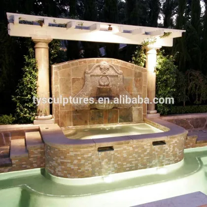 Outside stone oriental rustic garden lion head hanging wall fountain