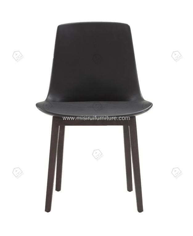 Black genuine leather Ventura armless dining chair