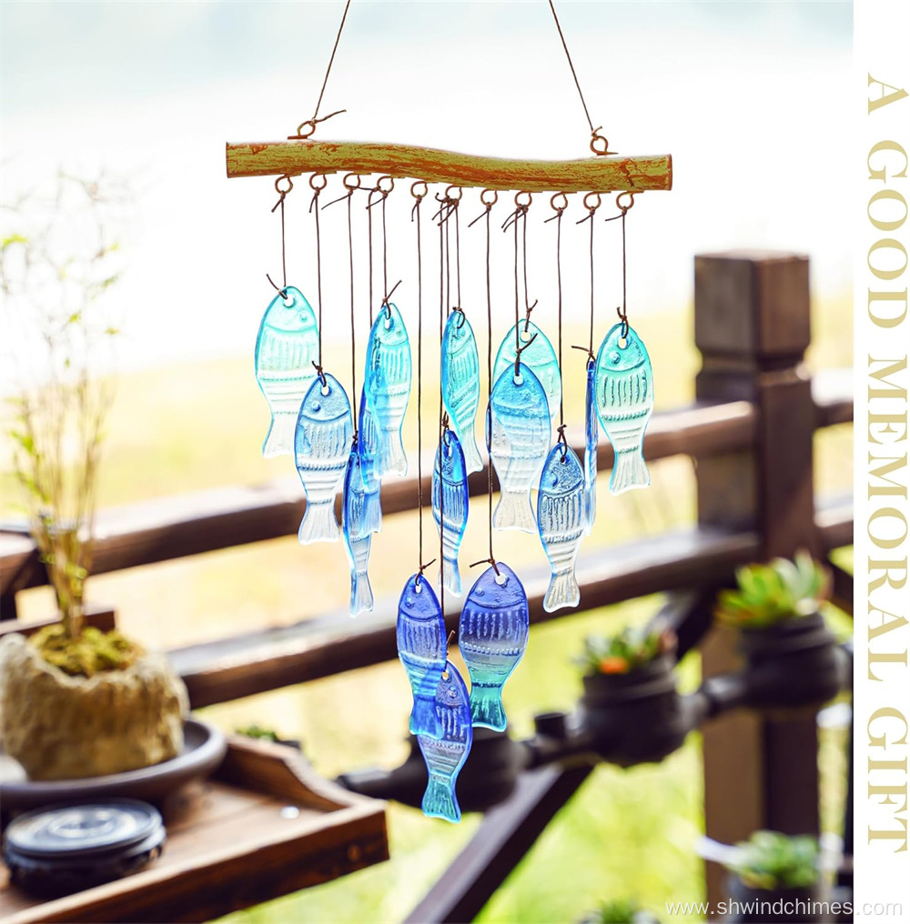 Blue Glass Sea Wind Chimes for Outdoor Use