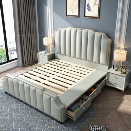 American Simple Style Luxury Leather Upholstered Storage Bed