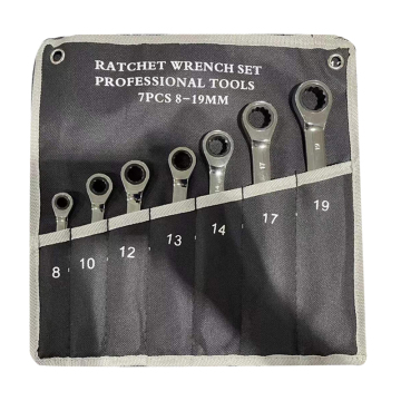 7-Piece Ratchet Wrench Set featuring CRV Steel, 72-Tooth Box End & Open End: Metric & SAE with Included Organizer Cloth Bag