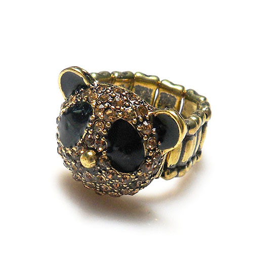 Caliente venta alta moda aleación cristalina China panda anillo, comerciante de la joyería de cinc aleación metal moda del estiramiento