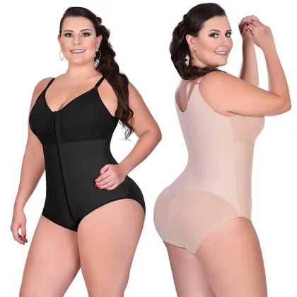 Plus Size Postpartum Body Shaper with Tummy Control and Zipper Closure