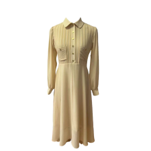 Chiffon Pleats Front Button Planket Maxi Dress