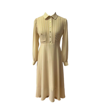 Chiffon Pleats Front Button Planket Maxi Dress