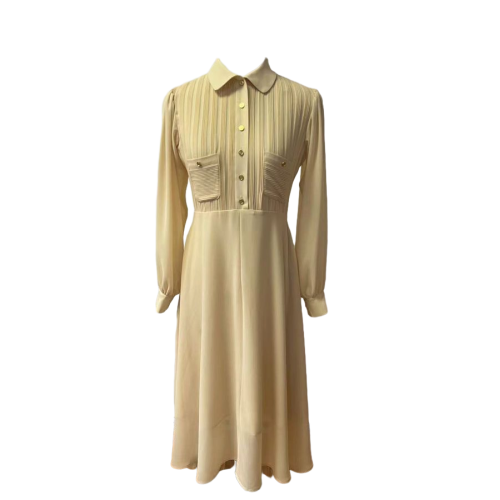 Chiffon Pleats Front Button Planket Maxi Dress