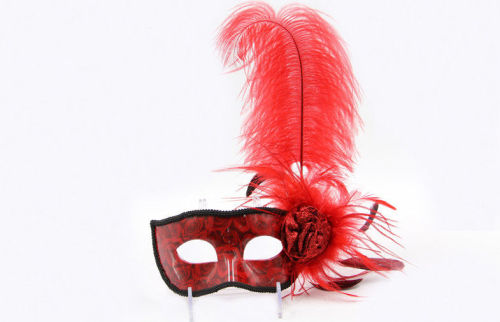 Unique Lace Elegant Masquerade Masks For Balls With Feather 12"