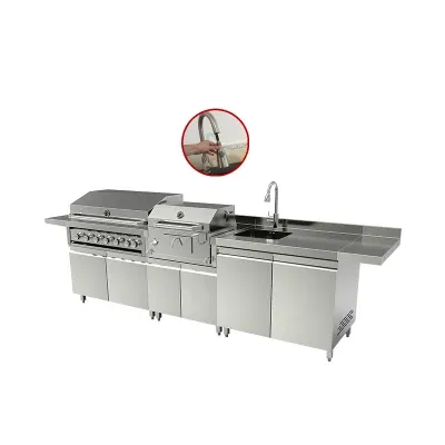 Hot Selling Commercial Stainless Steel BBQ Grill Watertap Fridge Cabinet