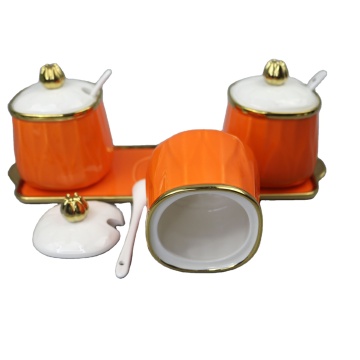 Top Selling Ceramic Jar with Gold Rim Porcelain Seasoning Jar Set