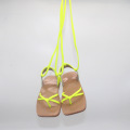 Lace Up Sandals PU Square Head Flat Sandals