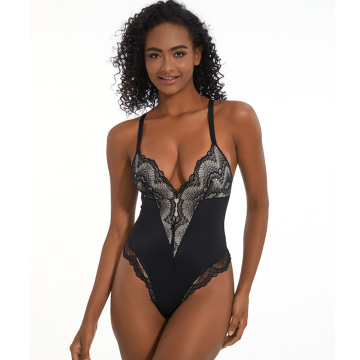 Plus Size Lace Waistband Shapewear Jumpsuit: Tight Fitting Corset with Integrated Waist Tightening and Hip Lifting