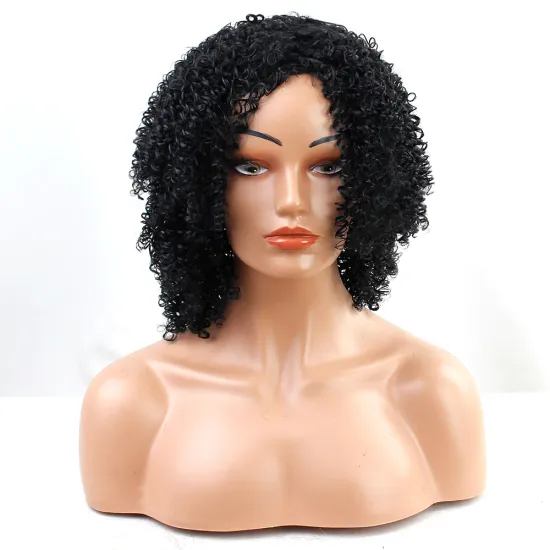 16Inch Short Afro Kinky Curly Wigs for Black Women Black Shoulder Length Wig Side Part Synthetic Heat Resistant Fiber Daily Wig
