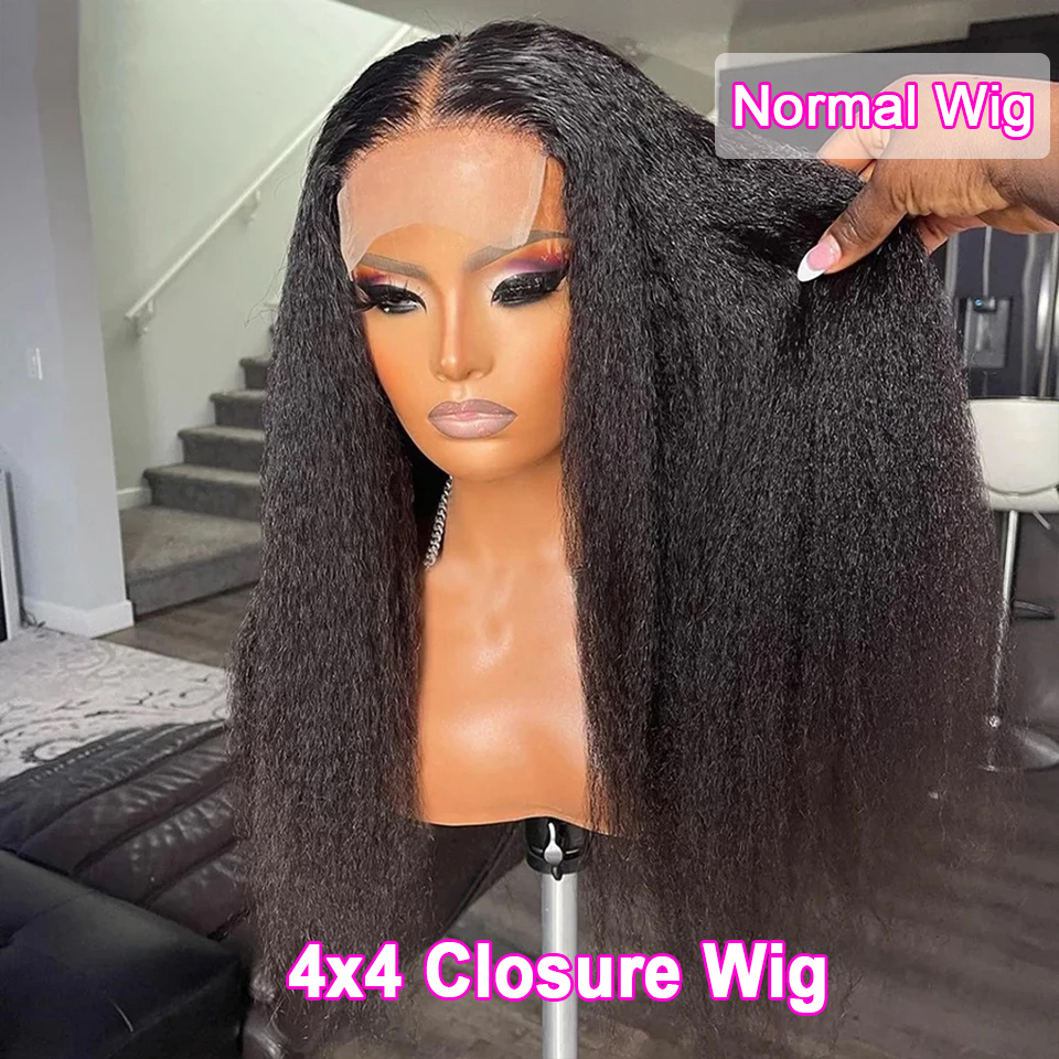 Black Gliseless Creent Vaega o le Alualu i Loack YakI umi 180% Density Kinky Free Shenthetic Lace Wig Af