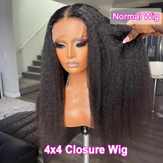Black Glueless Middle Part Preplucked Yaki Long 180% Density Kinky Straight Soft Synthetic Lace Front Wig For Women Baby hair