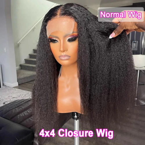 Kinky Straight 180% Density Black Yaki Lace Front Wig For African Women Baby Hair Preplucked Soft 26"Long Glueless Daily