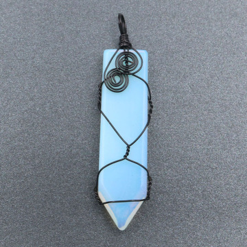 Retro natural crystal sword shaped manual winding pendant pine Opal Pendant Necklace for men and women