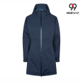 Parka de chuva com capuz impermeável e totalmente gravada de comprimento médio