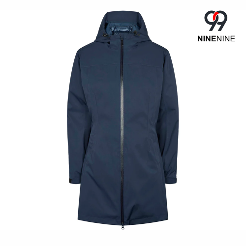 Parka de chuva com capuz impermeável e totalmente gravada de comprimento médio