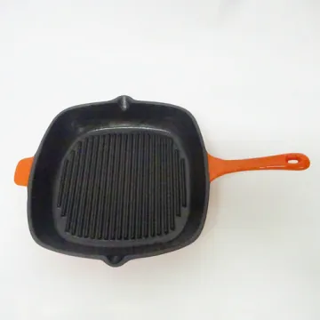 Red Enameled Cast Iron Square Grill Pan