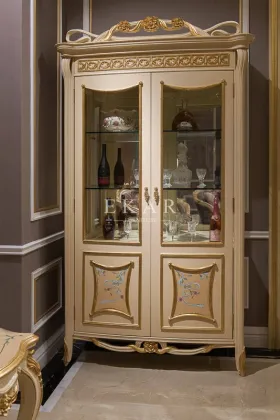 Luxury Home Furniture Livingroom Glass Cabinet Single Door Handcarved Decorative Cabinet Solid Wood Corner Wine Cabinet