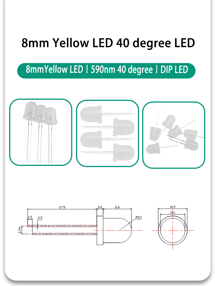 Size of 8mm Diffused LED Yellow 590nm
