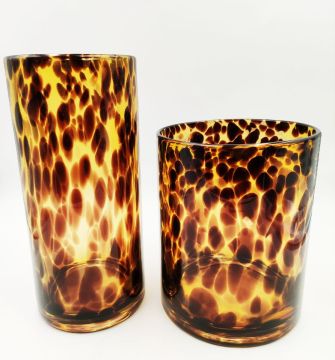 Dark amber color leopard glass candle holder