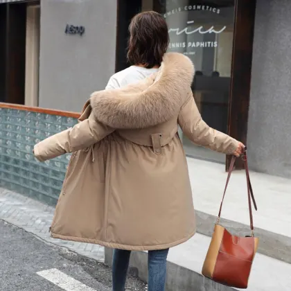 Luxury Fur Hood Women's Winter Jacket with Natural Goose Down
