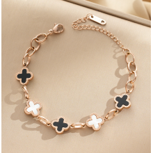 Elegant Black White Clover Titanium Bracelet