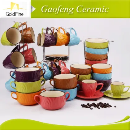 spray ceramic ware soup mug with spoon