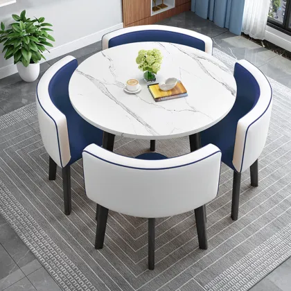Nordic Simple Modern Rock Slab Round Dining Table Set