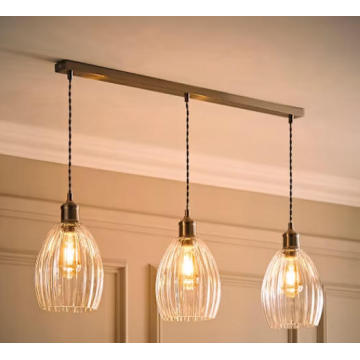 Ribbed Glass 3 Drop Diner Ceiling Light